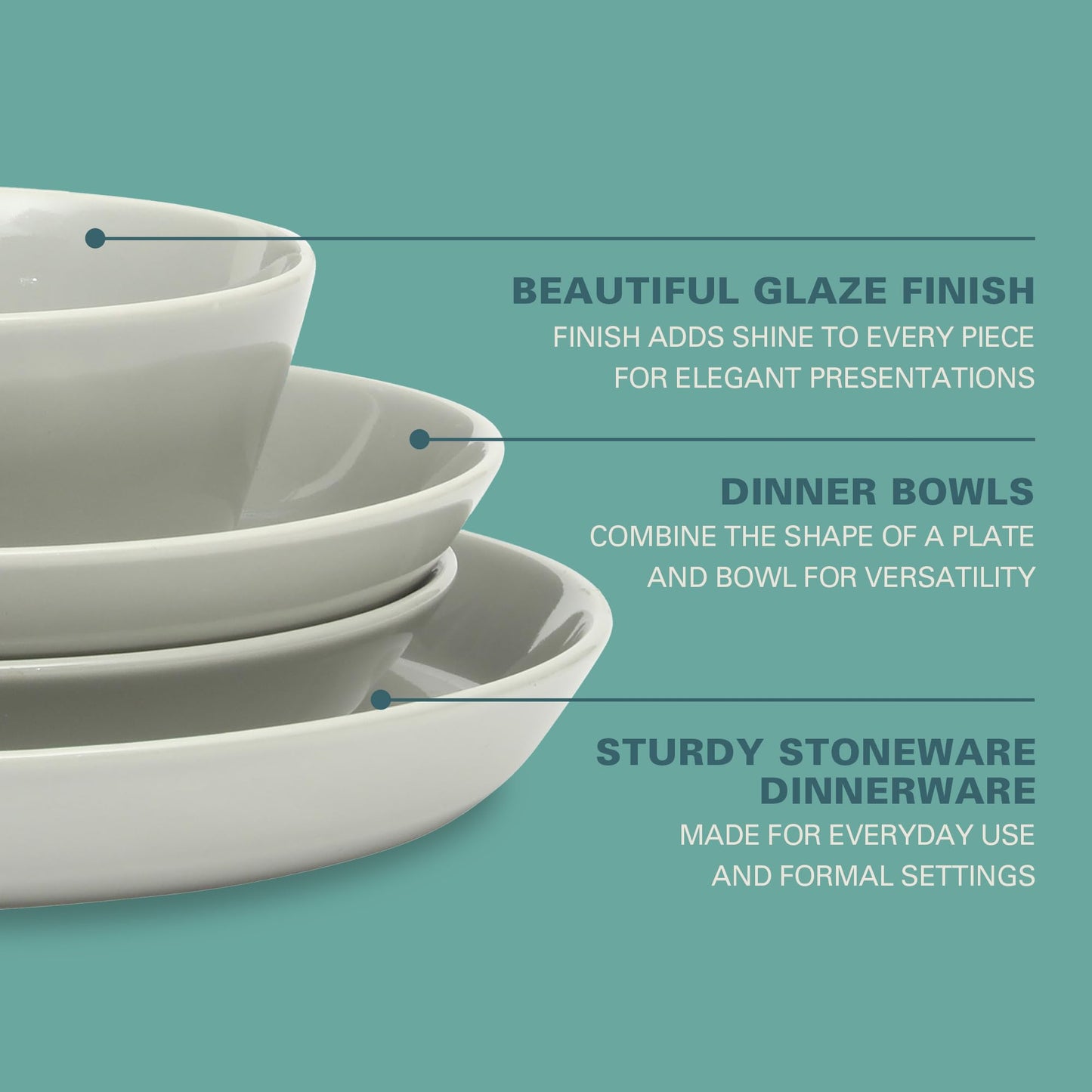 Gibson Home Summer Shades 16 Piece Plates and Bowls Dishes Service for 4 Porcelain Dinnerware Set - White