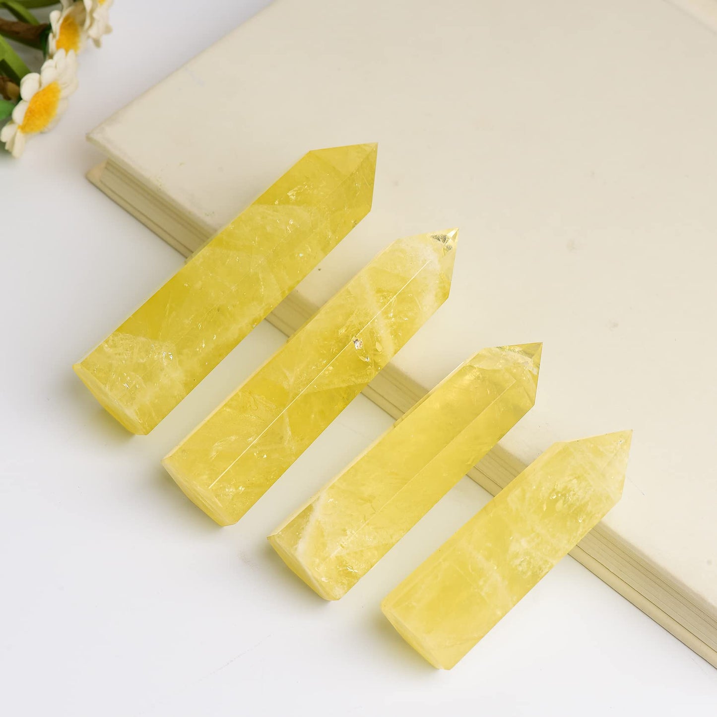WUYOUSHI 1PCS Citrine Natural Crystal Tower 3.54-4.33" Healing Crystal Wand 6 Faceted Chakra Reiki Meditation Therapy