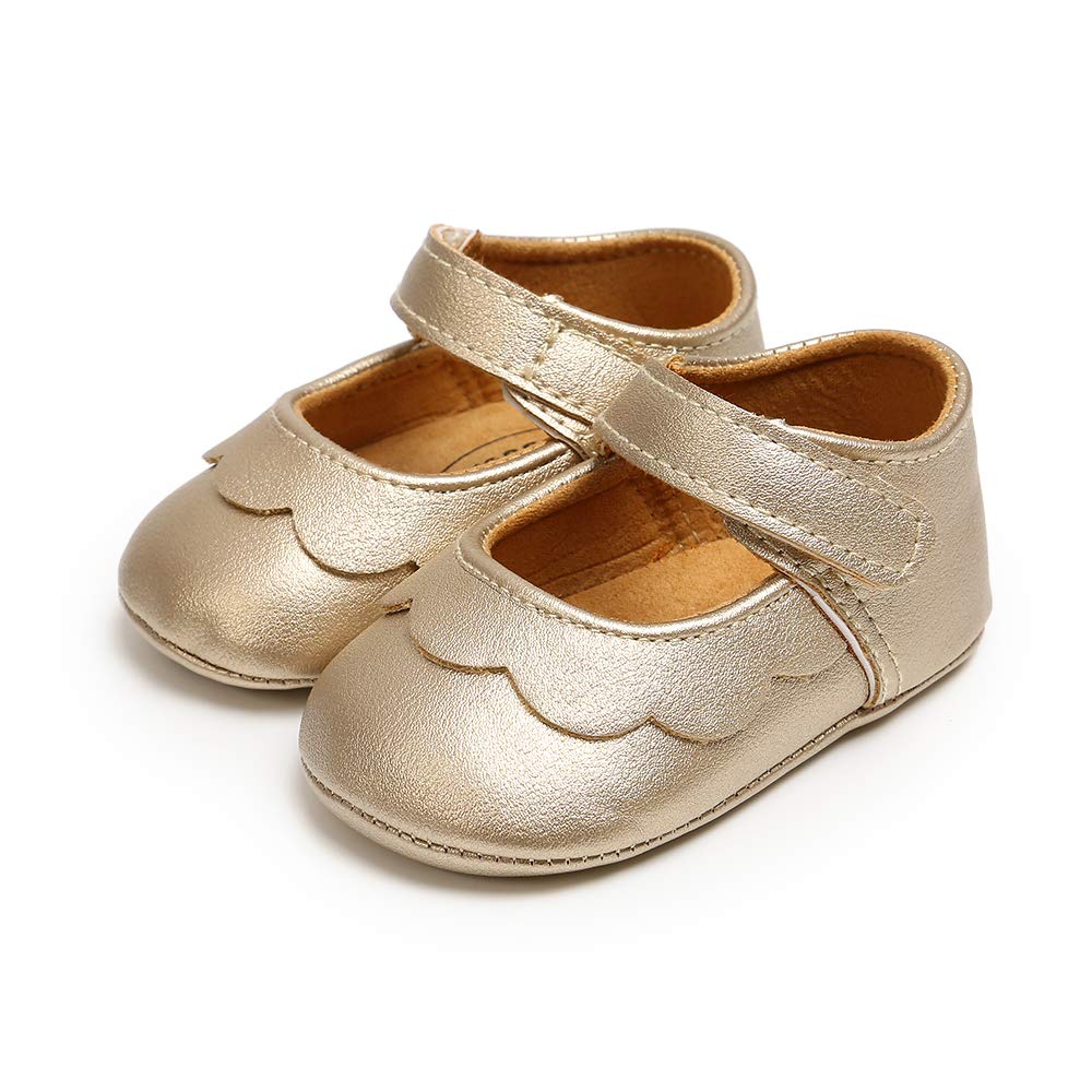 MASOCIO Baby Mary Jane Shoes Infant Anti-Slip Wedding First Walking Shoes Gold 12-18 Months