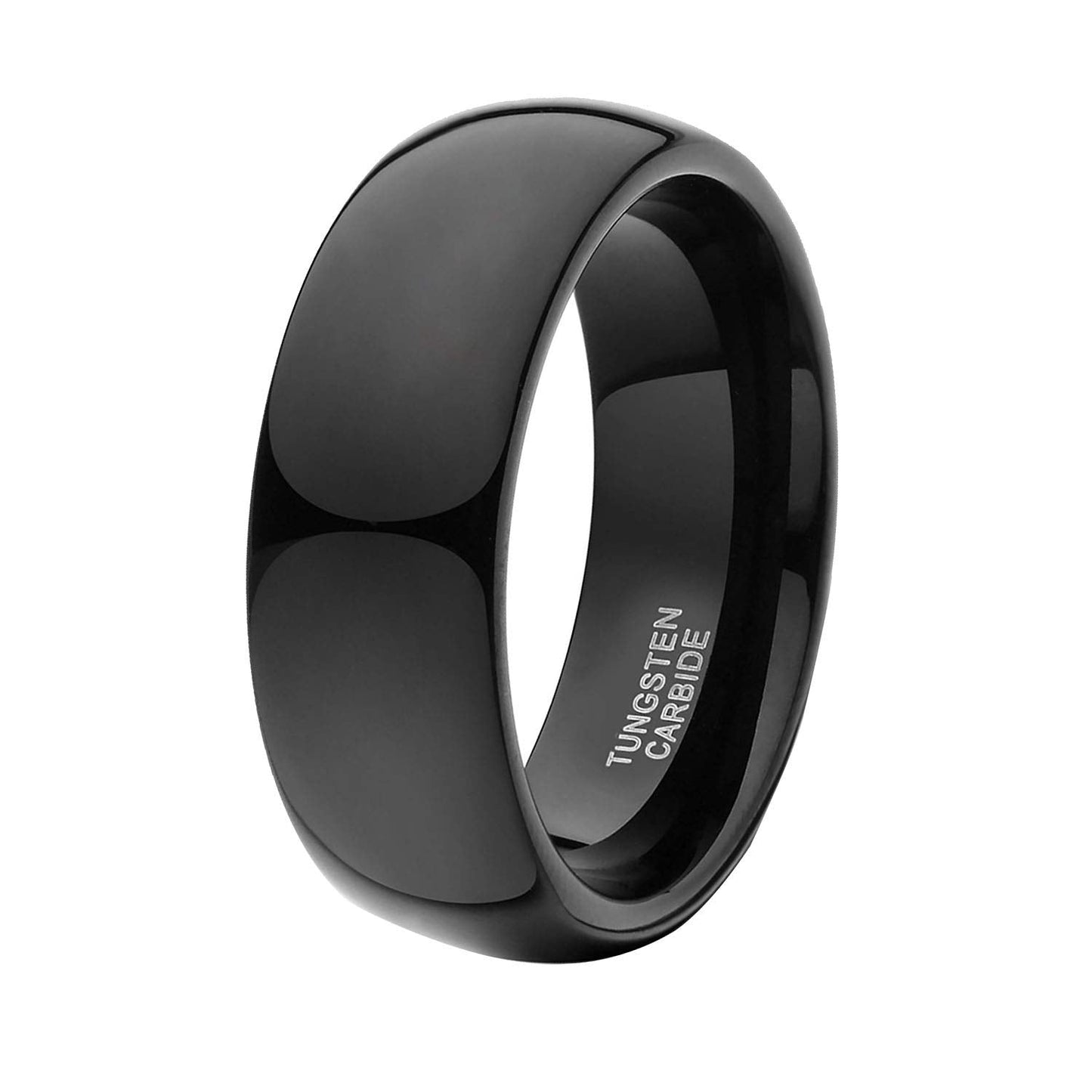 TRUMIUM 8mm Black Ring Band Tungsten Wedding Band for Men Women High Polished Dome Comfort Fit Size 10