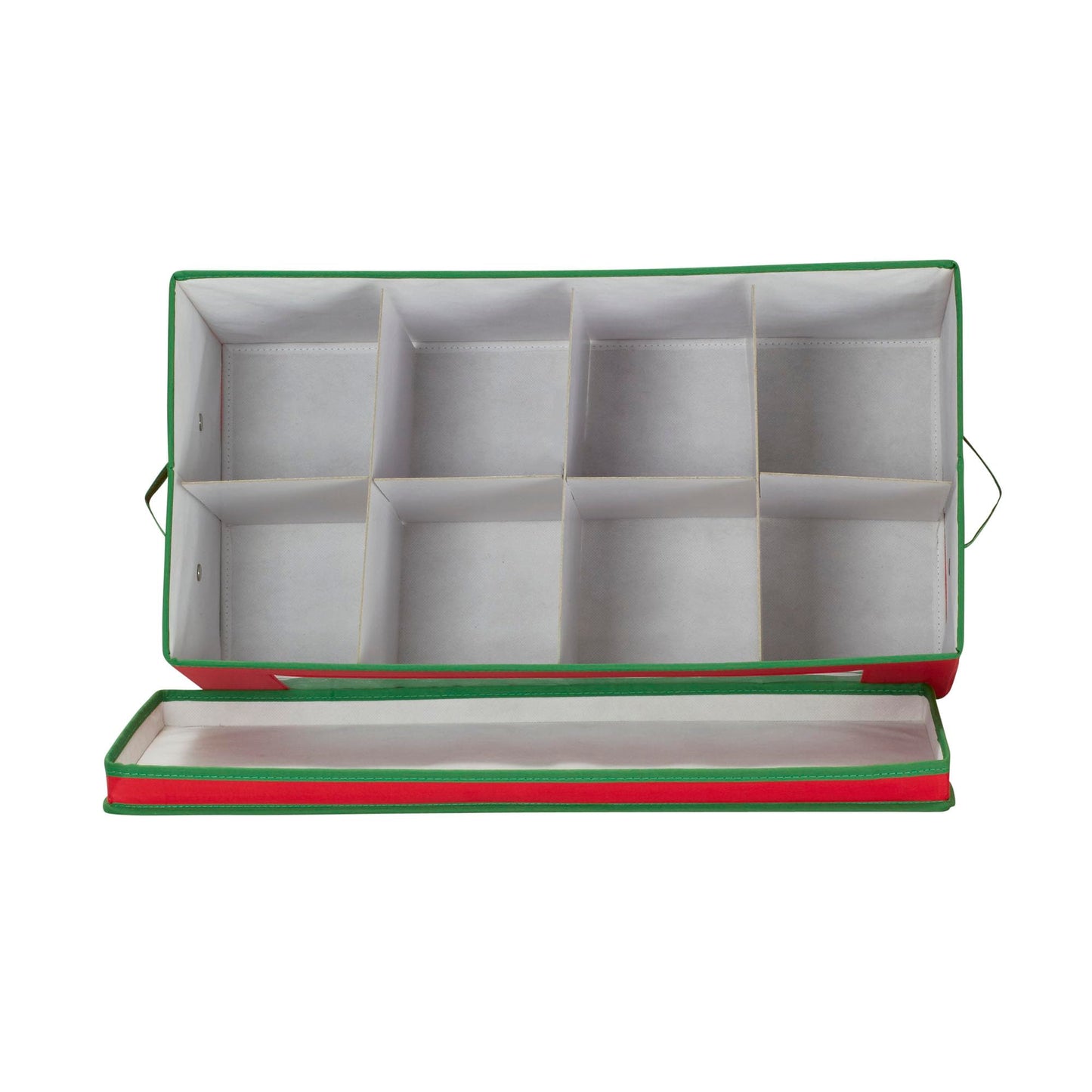 Household Essentials Holiday Figurine Storage Box, Windowed Storage with Lid, 8 Storage Compartments, Double Handles, Red with Green Trim