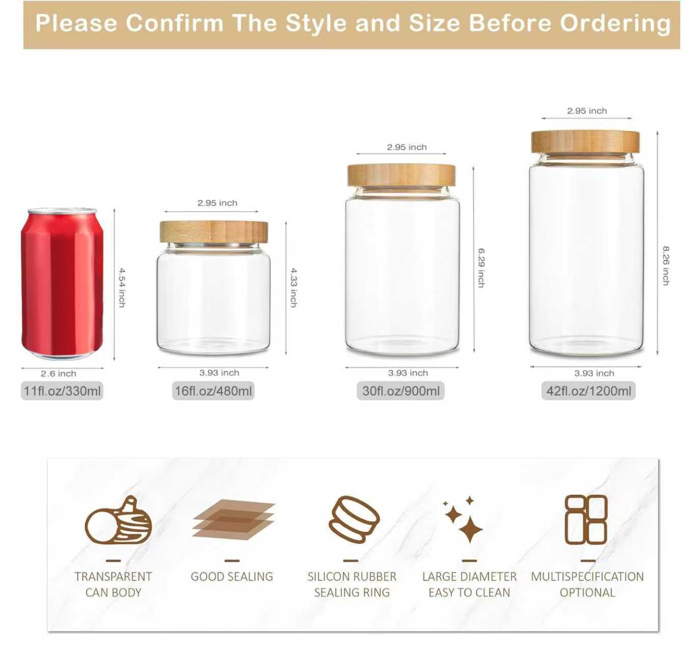 MOLADRI 900ML/30Oz Clear Cute Glass Storage Canister Holder with Airtight Bamboo Lid, Modern Decorative Medium Container Jar for Coffee, Spice, Candy, Salt, Cookie, Condiment, Pepper, Sugar