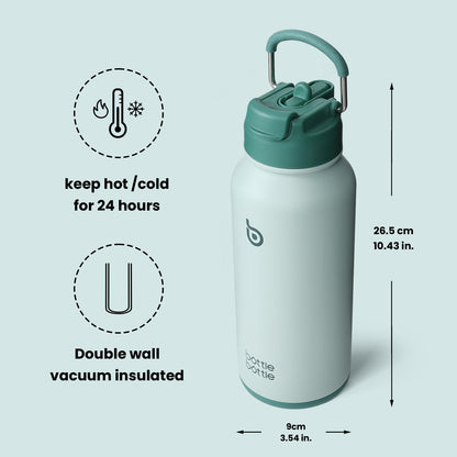 bottlebottle Insulated Water Bottle 950ml(32oz) Stainless Steel Sports Water Bottles with Straw Dual-use Lid Drink Flask Design for Gym with Pill Box (Green)