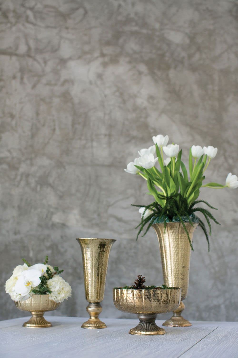 Accent Decor Distressed Gold Metal Compote Bowl | Gold Compote Vase l Lita Metal Vase l Indoor and Outdoor Compote for Any Event