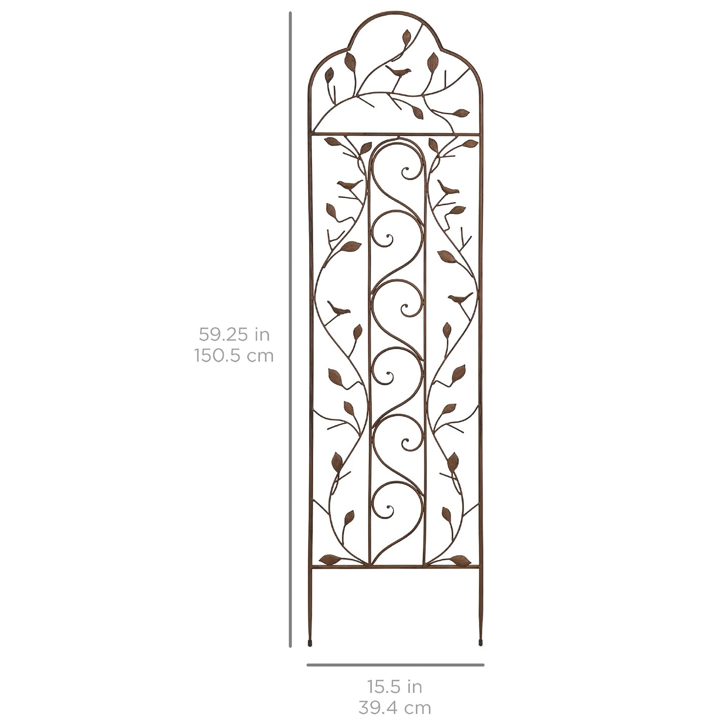 Best Choice Products 60x15in Iron Garden Trellis, Arched Outdoor Decoration w/Branches, Birds for Lawn, Garden, Backyard, Climbing Plants - Bronze