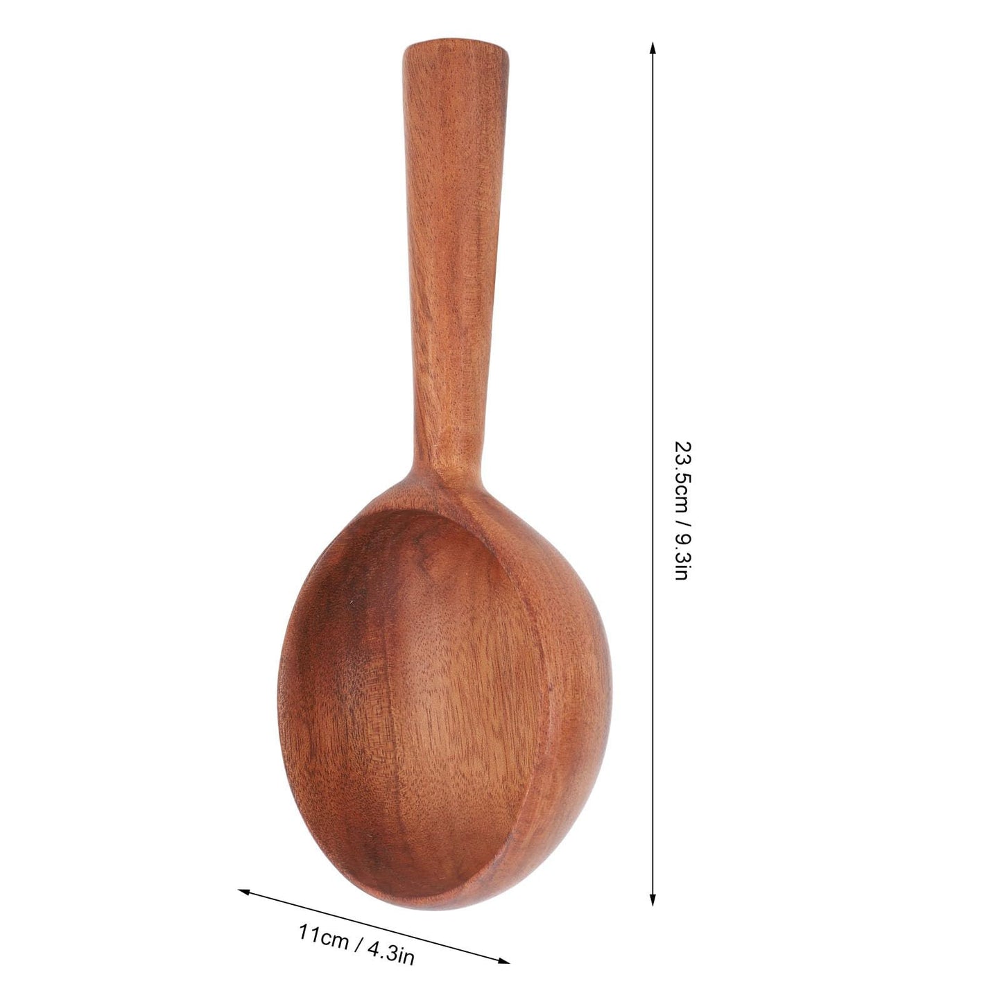 Wooden Scoop for Kitchen, 4.3 Inch Large Wooden Serving Spoon for Flour Sugar Coffee Beans, Long Handle Deep Jar Scoop for Canisters Bath Salt Pet Food, Multipurpose Solid Wood Rice Soup Ladle