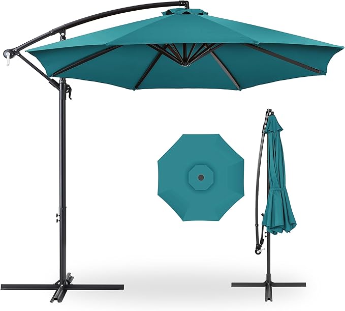 Best Choice Products 10ft Offset Cantilever Hanging Market Patio Umbrella, 8 Sturdy Ribs, Easy Adjustment - Cerulean