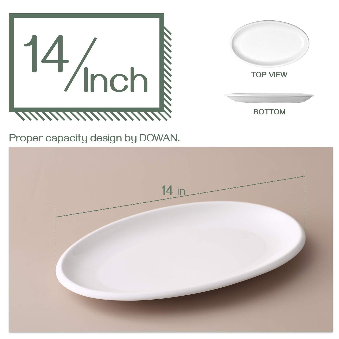 DOWAN 14" Serving Platters for Entertaining, Oval White Serving Plates, Party Serving Trays and Platters Oven Safe, Porcelain Dinner Serving Tray Serving Dishes for Meat, Set of 2