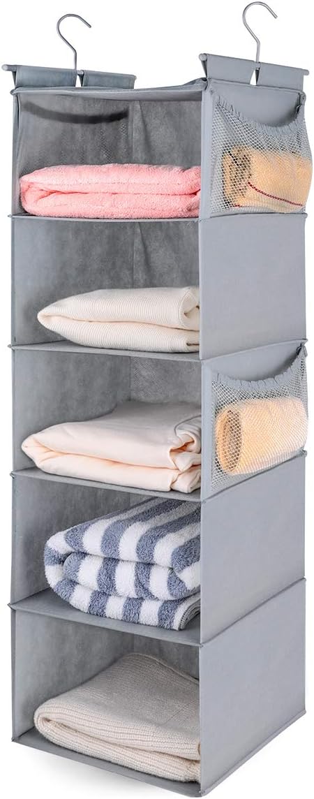 MAX Houser 5 Shelf Hanging Closet Organizer, Space Saver, Closet Hanging Shelves