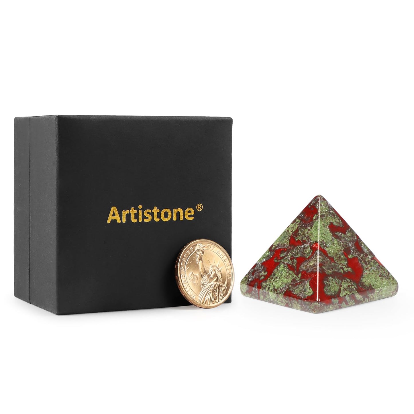 Artistone 1.6" Dragon Blood Stone Crystal Orgone Pyramid Positive Energy Generator Healing Crystals Chakra Meditation Pyramids Decoration for Home