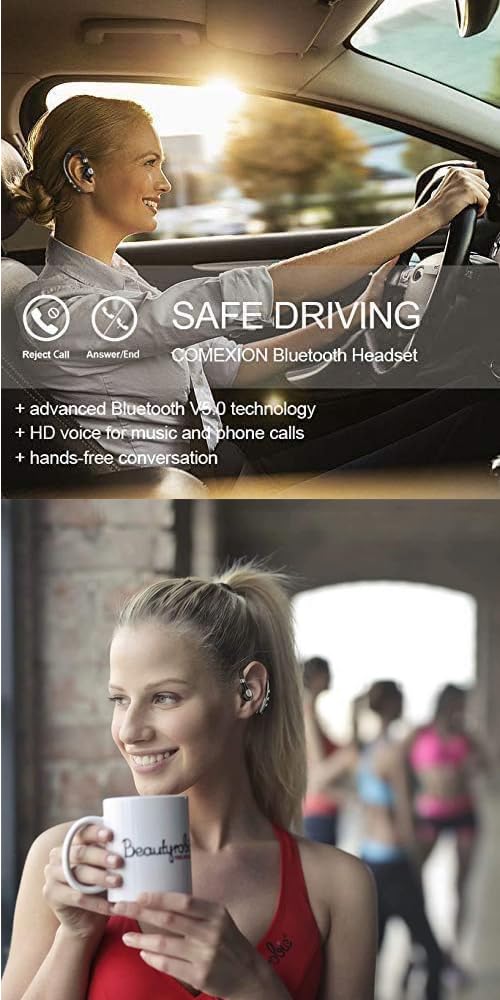 LSAPT Bluetooth Headset V5.0 Wireless Bluetooth Earpiece with Noise Canceling Mic for Cell Phone Ultralight Business Earphone for Driving/Trucker/Office Earbus for Android/iPhone/Smartphone-Blue