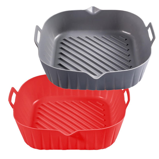 Golden Associate Silicone Liners Square for Air Fryer, 2 Pcs Non-stick Food-grade Reusable Basket Silicone Pot Baking Tray Airfryer Accessories, Top Size 8 inches, Bottom Size 7 inches