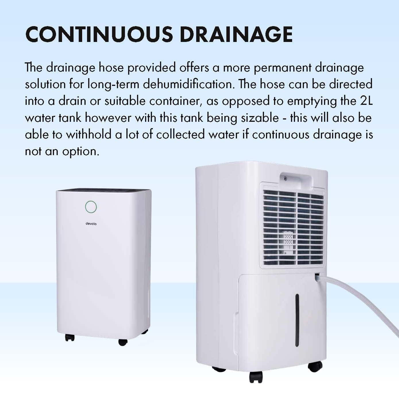 Devola 12L/day Low Energy Dehumidifier, Quiet & Energy Efficient (costs less than 5p per hour) Dehumidifiers for Home, Laundry Drying Dehumidifier, Dust Filter, Continuous drainage