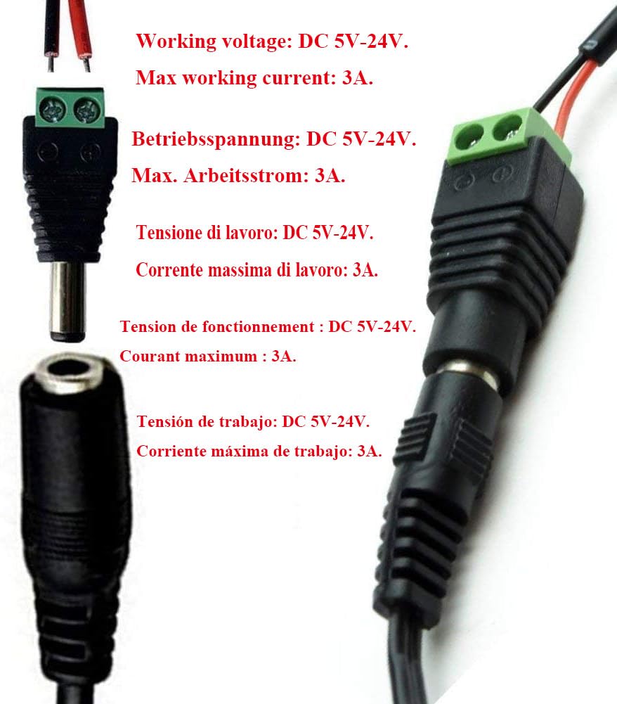 LitaElek 5.5mm x 2.1mm DC Connector 12V DC Barrel DC Jack Female Male Plug Adapter Screw Terminal Connector for CCTV Camera, LED Strip Light, or other DC 5V-24V Devices (5 female + 5 male)