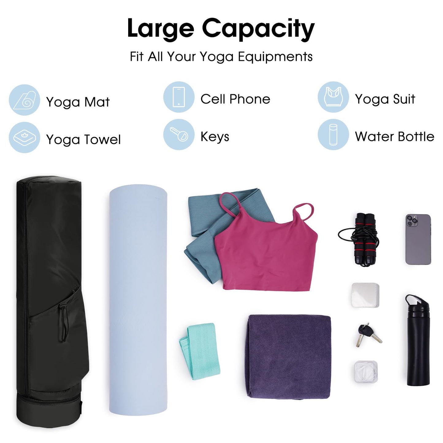 sportsnew Yoga Mat Bag, Full Zip Cargo Yoga Mat Carrier Bag with Drawstring Water Bottle Pocket and Bottom Wet Pocket, Exercise Yoga Mat Carrier Holder Multi-Functional Storage Bag patent pending