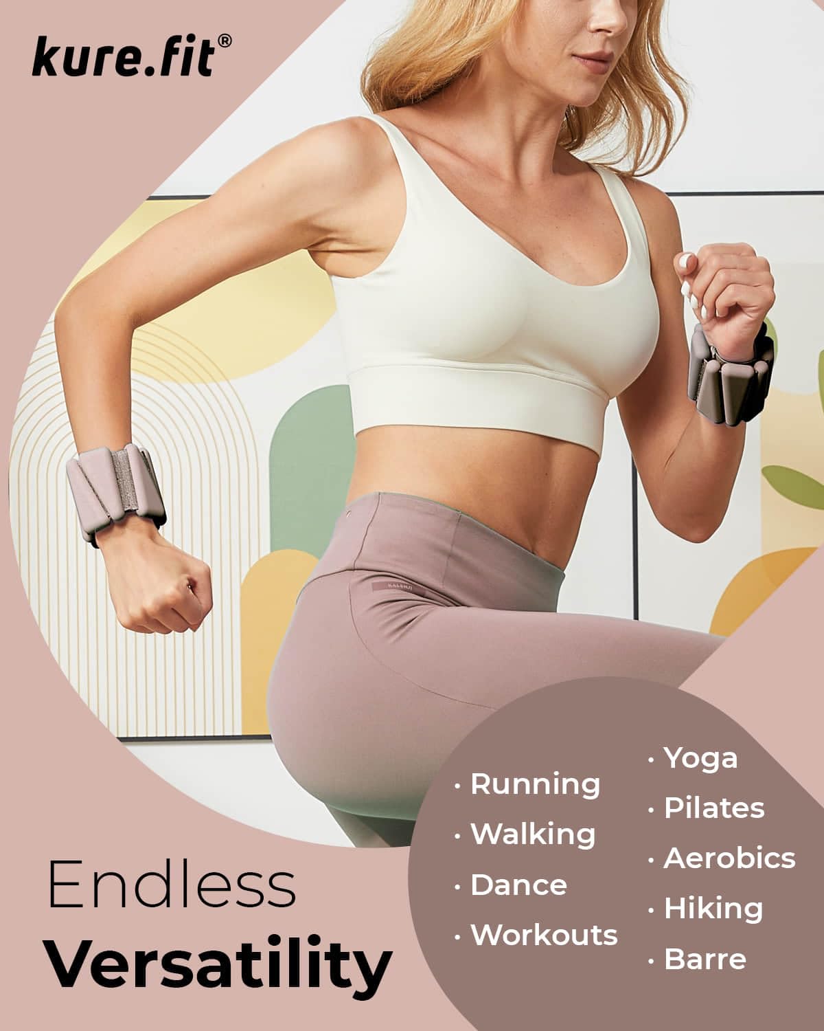 kure.fit Weighted Bangles | Adjustable Wrist and Ankle Weights for Women 1LB Each (Set of 2) | Ankle Weights for Yoga, Pilates & Walking | Leg & Arm Weights for Men | Home & Gym Workouts | Taupe