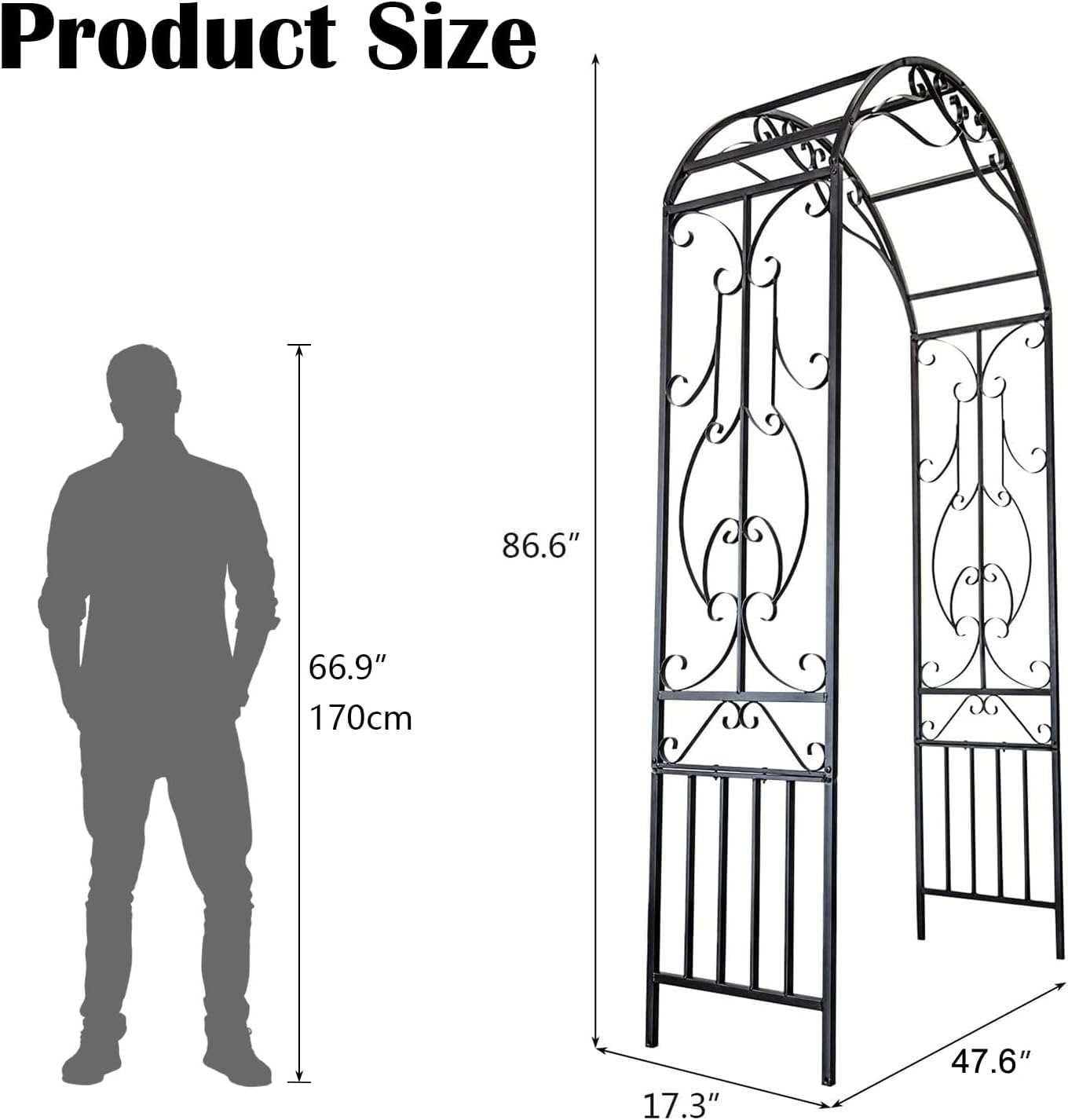 kinbor Garden Arches and Arbors Outdoor Black Metal Arbor for Climbing Plants Vines Roses Wedding Archway
