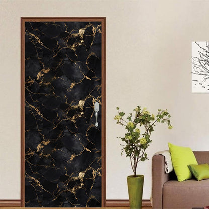 REDAMANCY Modern Black Gold Marble Abstract Peel and Stick Door Stickers Vinyl Mural Decals Decor Modern Wallpaper Self-Adhesive, Waterproof, Removable