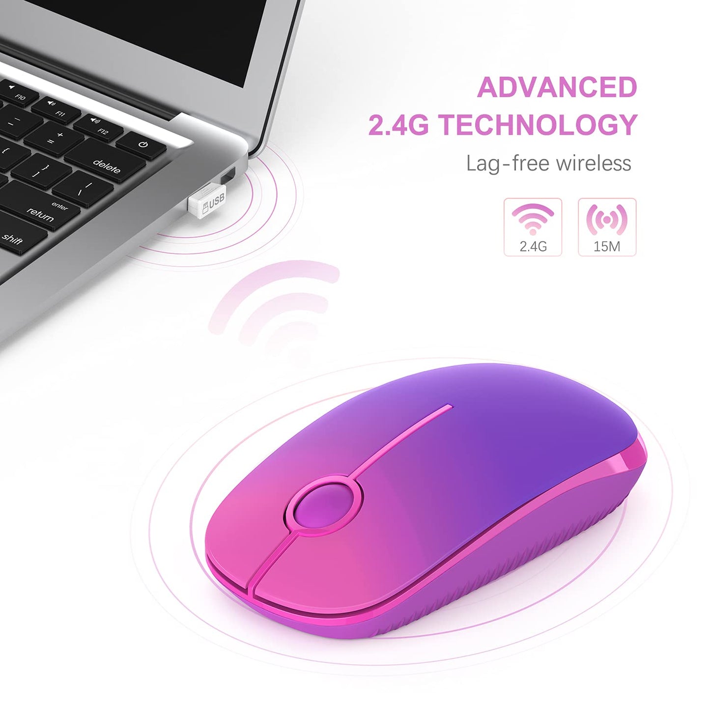 VssoPlor Wireless Mouse, 2.4G Slim Portable Computer Laptop Mouse with Nano Receiver Quiet Silent Optical Mice for Notebook, PC, Laptop, Computer-Black and Gold