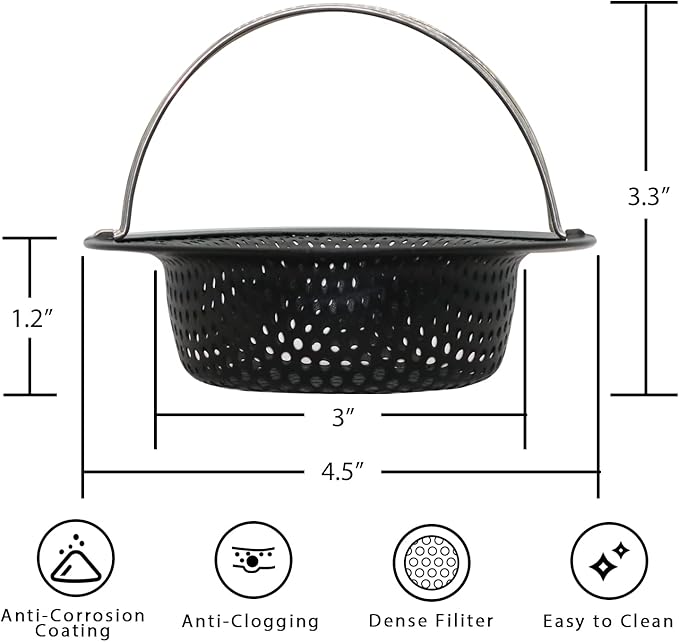 2 Pcs Black Kitchen Sink Drain Strainer