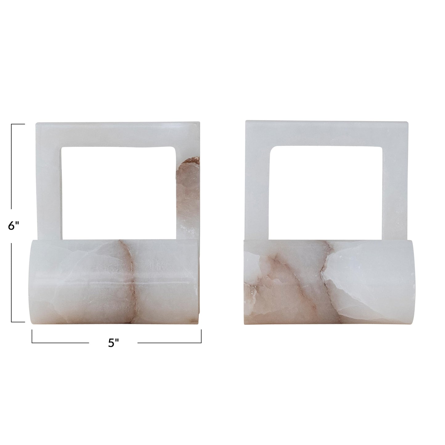 Creative Co-Op 2-Piece Alabaster Bookends with Cut-Outs, Translucent White
