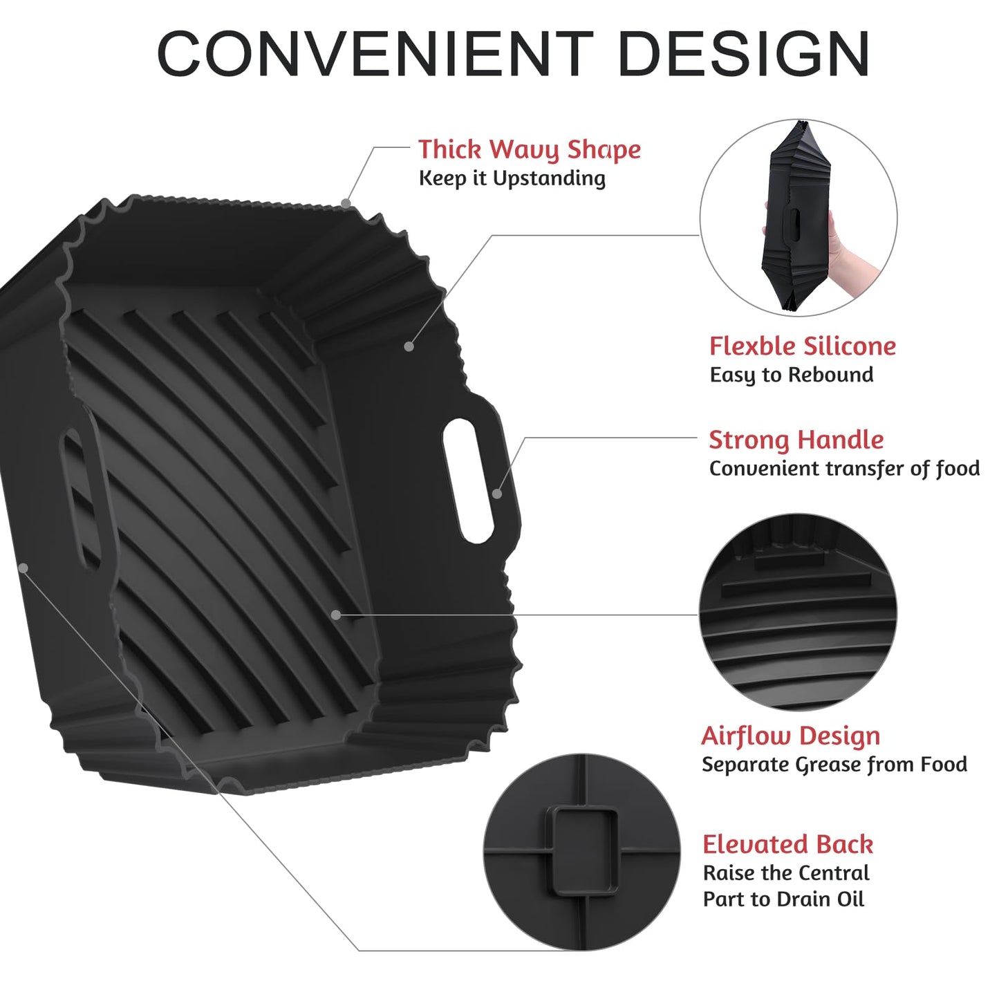 Air Fryer Silicone Liners 2 Pack, Reusable Square Air fryer Basket Liners, 4-7Qt Silicone Baking Tray for Instant Air fryer, Oven Microwave Pot Accessories, Food Grade Kitchen Gadgets