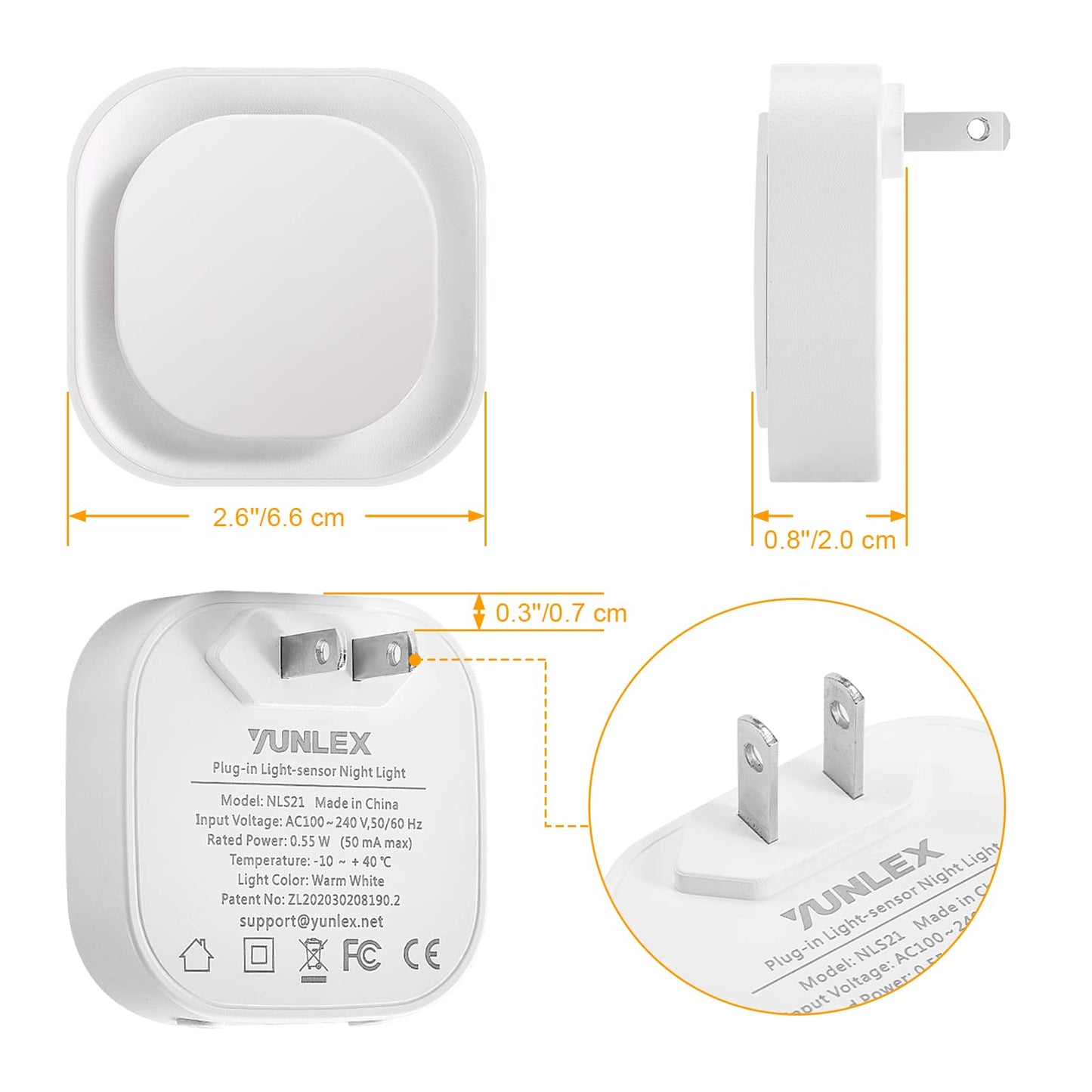 YUNLEX 2 Pack Plug in Dimmable Night Light, Auto Dusk to Dawn Sensor, Soft Golden Yellow Light for Bathroom, Hallway, Stairs, Kitchen, Bedroom, as Mother or Father Gifts