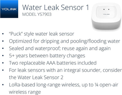 YoLink Smart Home Starter Kit: Hub & Water Leak Sensor 6-Pack, SMS/Text, Email & Push Notifications, LoRa Up to 1/4 Mile Open-Air Range, w/Alexa, IFTTT, Home Assistant