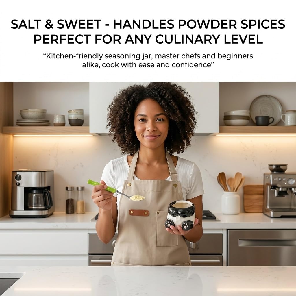 GEGIFTT Ceramic Salt Cellar with Lid and Spoon, Panda Salt & Spice Holder - Large Capacity for Countertop, High-Fired Glazed & Easy Clean, Cute Kitchen Decor, Housewarming Gift, Unique Gift for Cooks