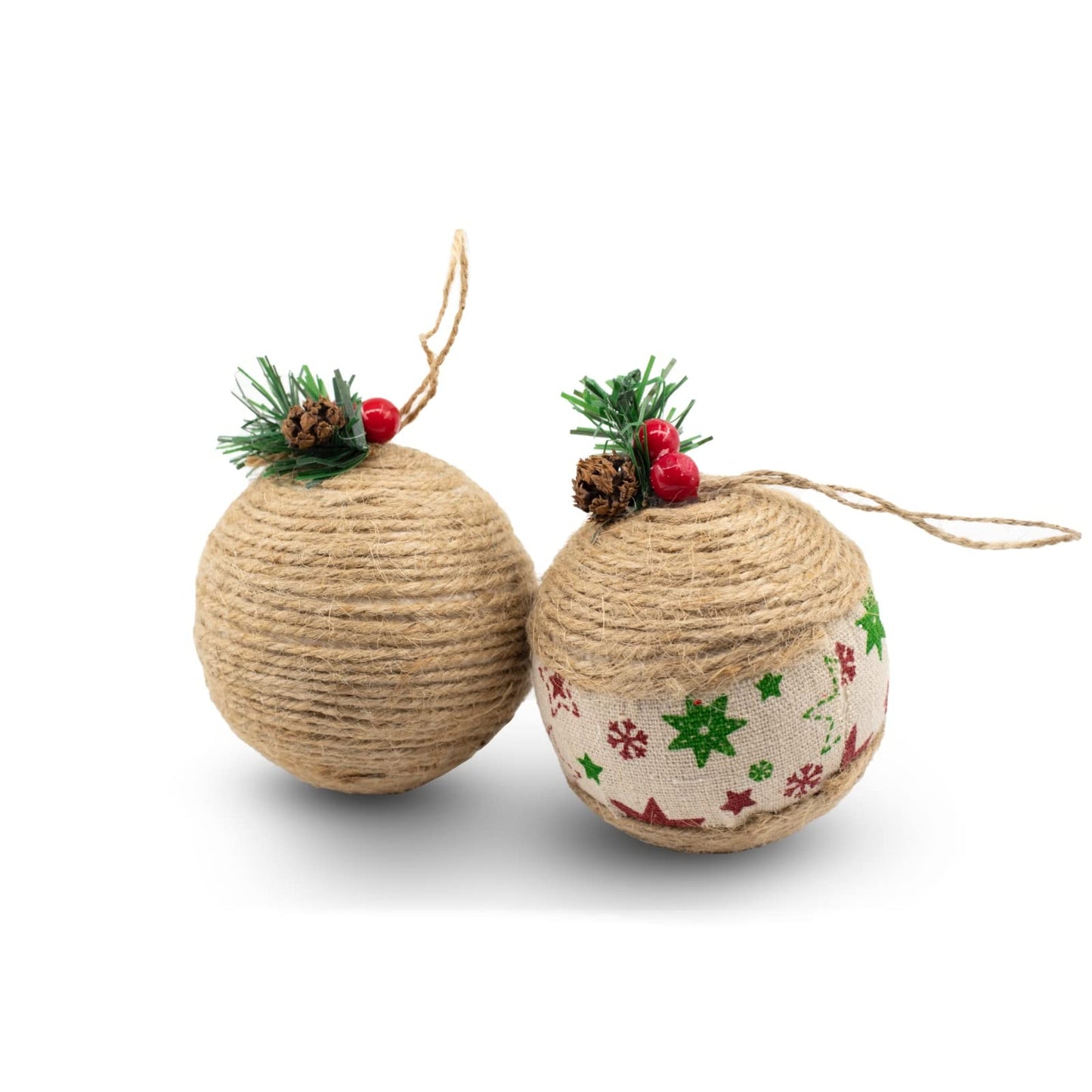 12 Pcs Burlap Christmas Ball Ornaments, 3.15 Inches Rustic Buffalo Plaid Christmas Tree Ornaments, Natural Jute Farmhouse Decorations for Xmas Tree, Holiday, Party
