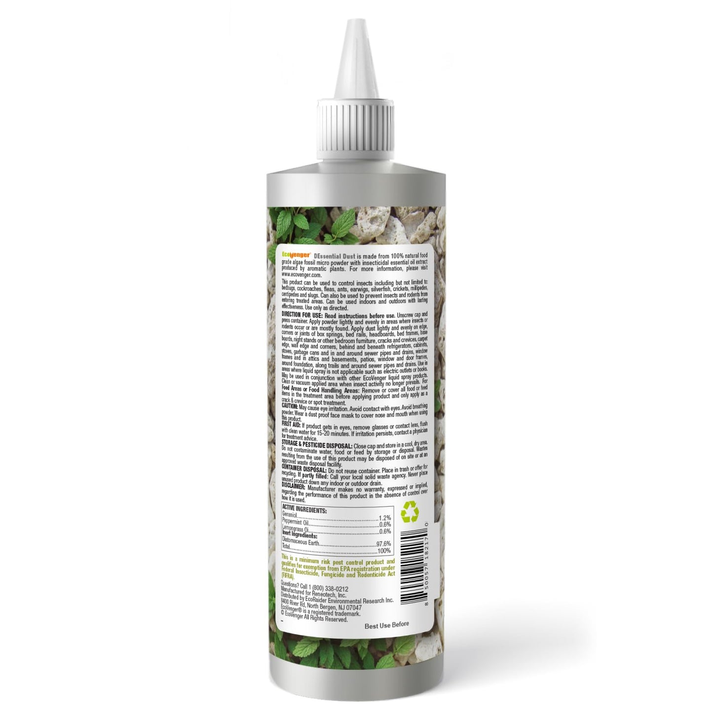 EcoVenger® DEssential Dust Peppermint | Repels and Kills Crawling Insects | Bed Bugs Roaches Ants Fleas | Food Grade DE Micro-Powder Triple Power