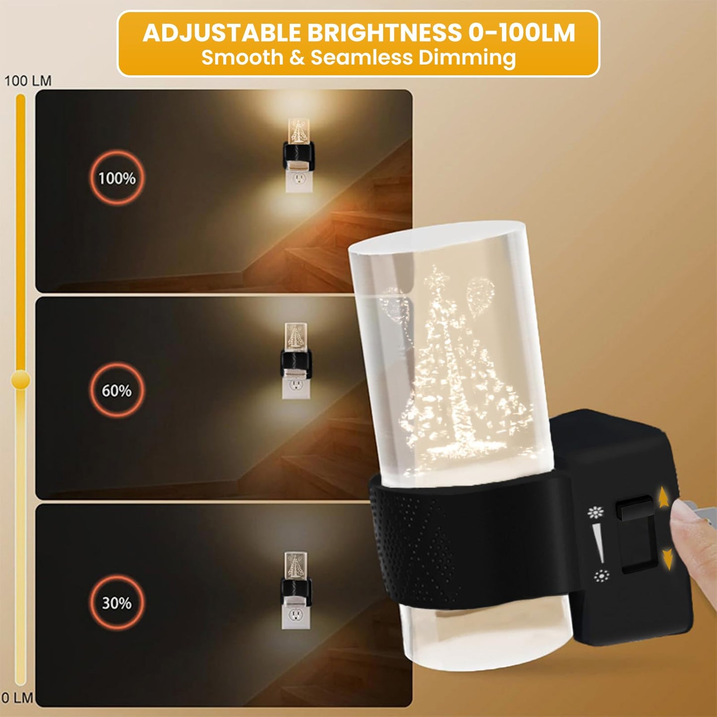 LED Night Lights Plug into Wall (Christmas Tree Design), 2 Pack Dimmable Nightlight, 0-100LM Adjustable Brightness Dusk to Dawn Auto Sensor, 3000K Warm Glow for Bedroom Hallway Holiday Home Decor Gift
