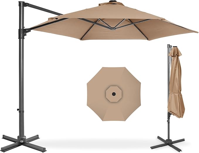 Best Choice Products 10ft Offset Cantilever Hanging Market Patio Umbrella, Smooth 360° Rotation, 8 Sturdy Ribs, Easy Adjustment - Tan