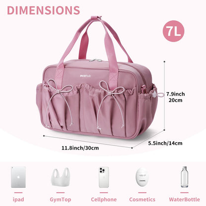 ECOHUB Small Gym Bag for Women, Mini Gym Duffle Bag with Wet Compartment, Bowknot Sports Bag, Cute Gym Tote Bag Dance Yoga Workout Travel Bags Pink
