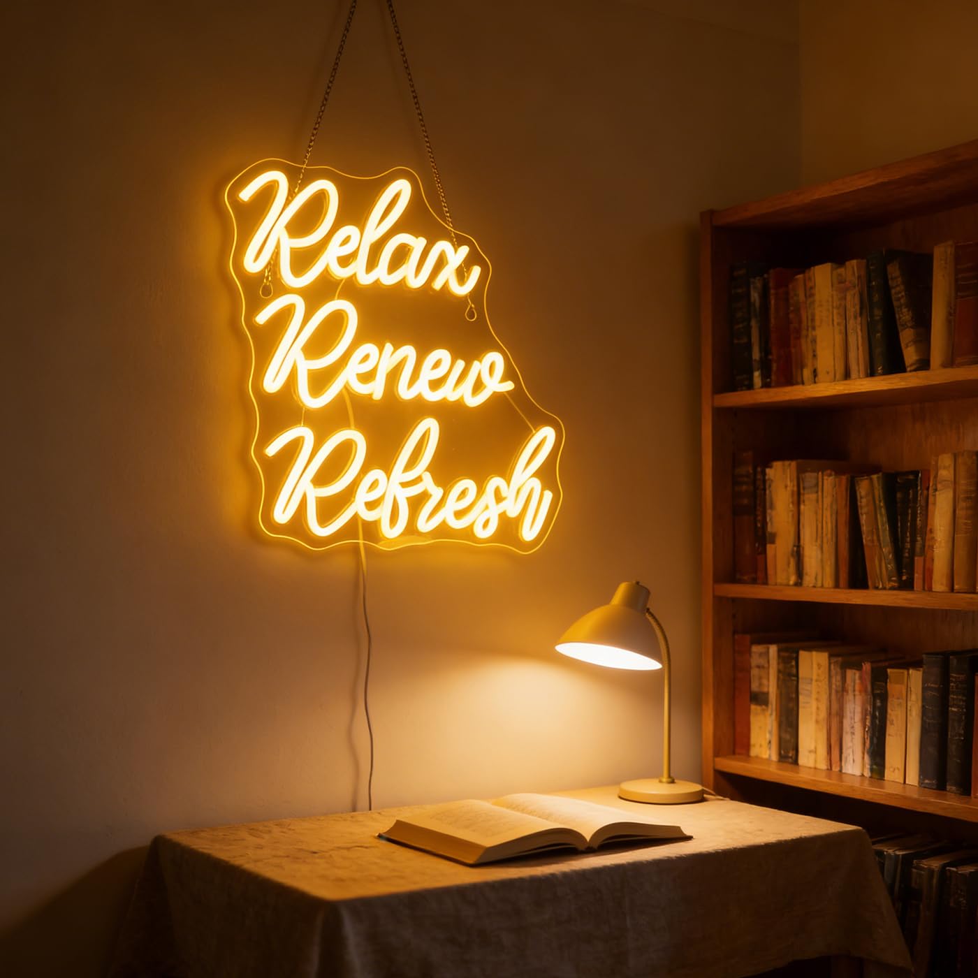 Relax Renew Refresh Neon Sign Led Dimmable Neon Lights for Bar Room Home Art Wall Decor Party Window Living Room Decor Christmas' Birthday Gift (Warm white)