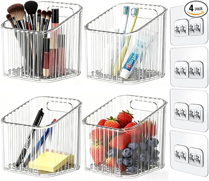 4 Pack Acrylic Wall Mounted Storage Racks, Stackable Cabinet Door Storage
