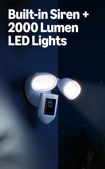 Ring Floodlight Cam Wired Pro, Home or business security, Retinal 2K Video, Color Night Vision and Two-Way Talk with Audio+, White