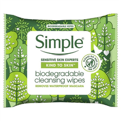 Simple, Kind to Skin, Biodegradable Cleansing Wipes with Vitamin B5, Vitamin E and Pro Amino Acids, 75 Pack
