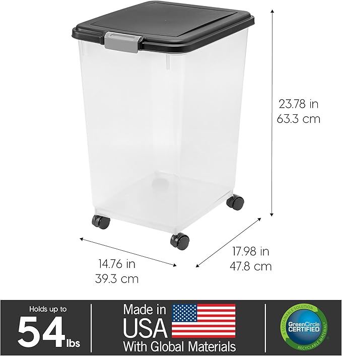IRIS USA Airtight Dog Food Storage Container, Attachable Wheels,