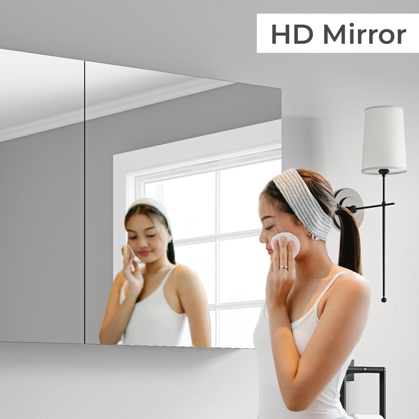 THNIKRE 40"x30" Bathroom Medicine Cabinet with Mirror, Wall Cabinet with 3X Adjustable Height & Angle Magnifier, Behind Door Storage, Wooden Storage Shelves, HD Shatter-Proof Mirror