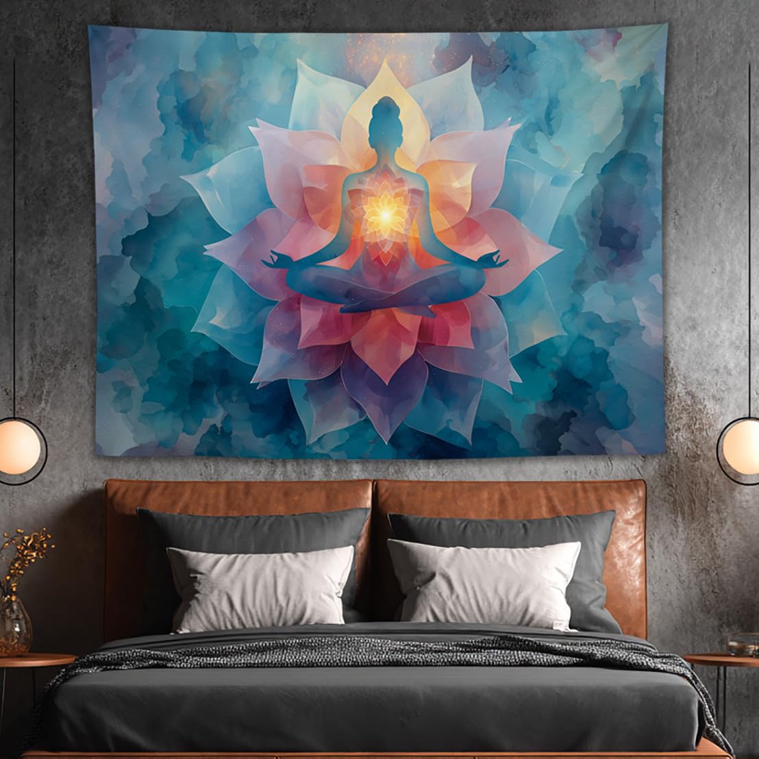 YJDYJD Meditation Wall Tapestry – Spiritual Chakra Wall Hanging with Vibrant Lotus Flower Design, Mindfulness Yoga Room Tapestries, Large Fabric Art for Bedroom & Studio