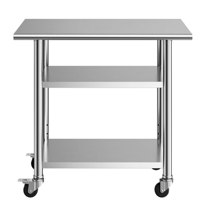VEVOR Stainless Steel Work Table, 24x36 Inch Food Prep Table with 2 Shelves and Wheels, Commercial Kitchen Workstation, Metal Heavy Duty Utility Worktable, for Restaurant Home Hotel Garage Outdoor