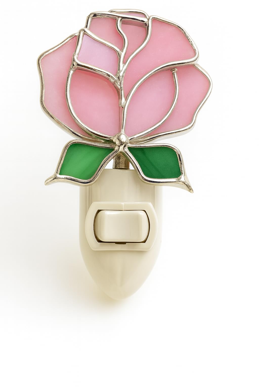 Pink Rose Stained Glass Night Light – Decorative Floral Accent Lamp – Plug-in Night Light for Hallway, Bedroom, Bathroom, Kitchen – Tiffany-Style Glass Flower Light