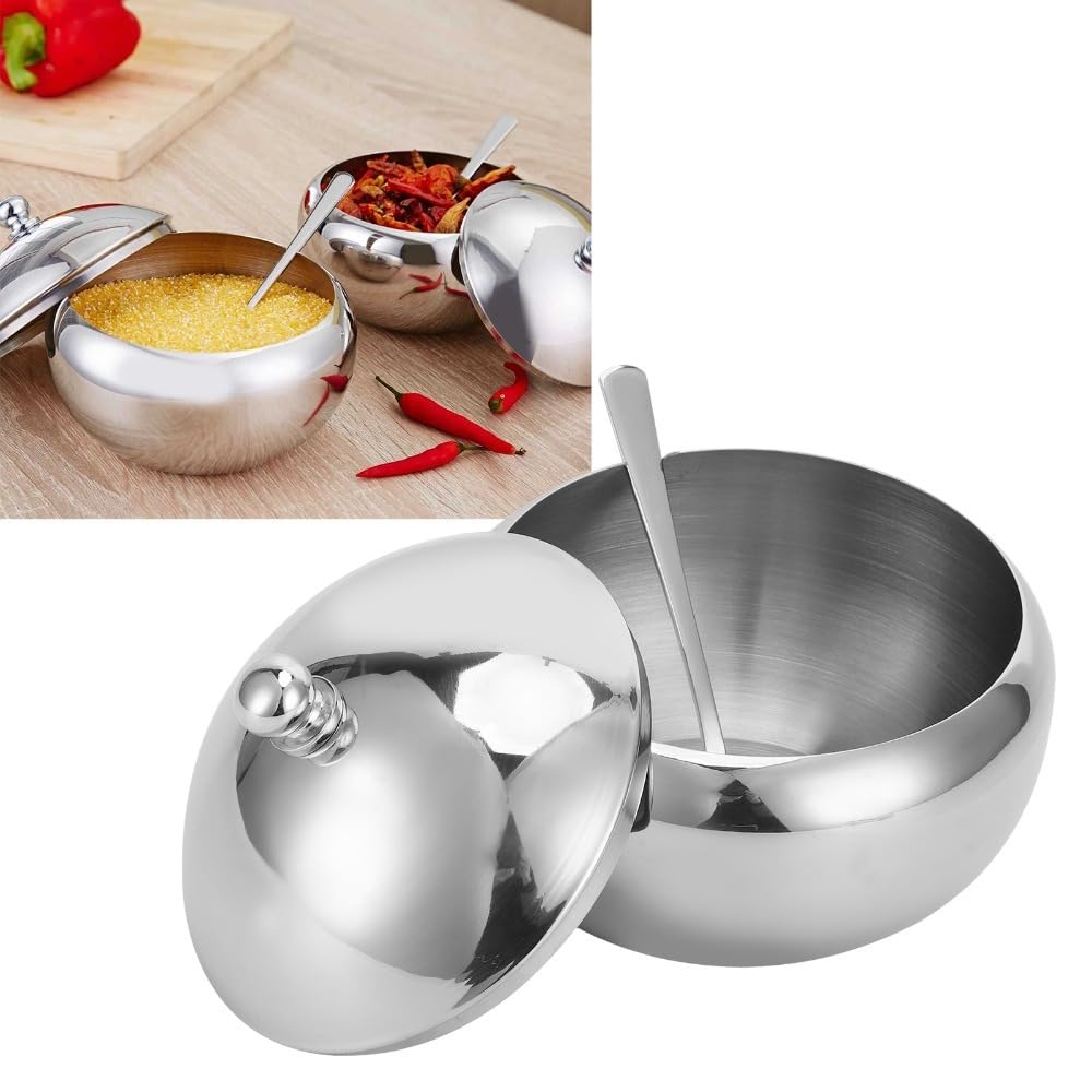 Anu Limen with Lid and Spoon – 304 Stainless Steel Spice Container for Kitchen Countertop, 460ml/560ml Seasoning Jar for Home Restaurants and Coffee Shops(L)
