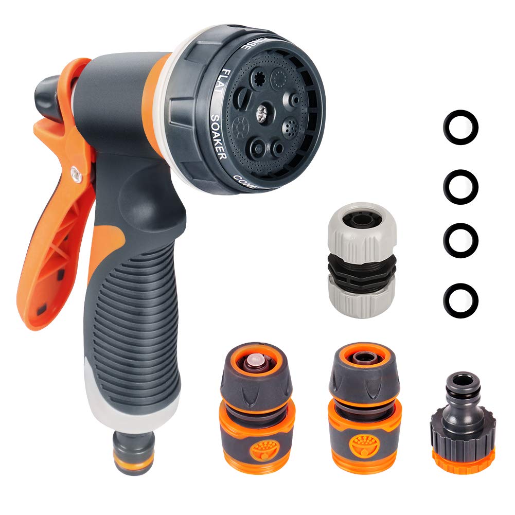 Onarway Garden Hose Spray Gun Set 8 Patterns High Pressure Nozzles, Anti-Slip Design, Perfect for Watering Plants Car Washing Shower Pet, 5PCS Garden Showers Set