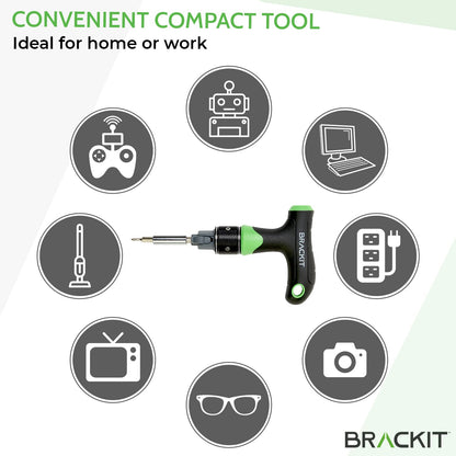 Brackit Dual Drive Ratchet T Handle Screwdriver and Bit Set – 22 Piece Precision Kit – 2 x Faster Than Regular Ones – Perfect Tool for Intricate Jobs