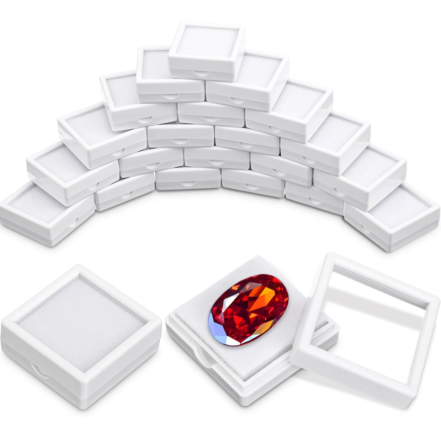 Kigley 30 Pcs Gemstone Display Box Jewelry Box Container with Clear Top Lids Bulk 1.57'' x 0.6'' for Gems Diamond Coins Gift Packing Ring Home Shop (White)