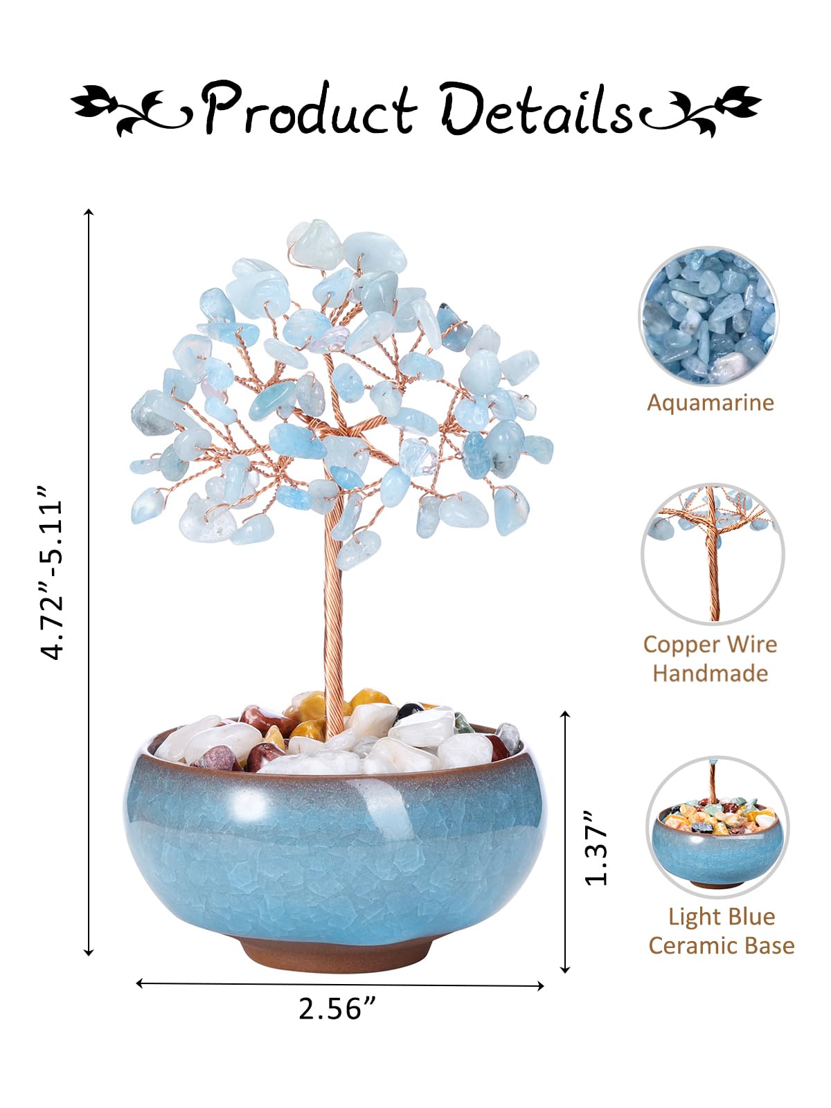 PESOENTH Crystal Tree Aquamarine Tree of Life Crystal Gifts for Women Mom