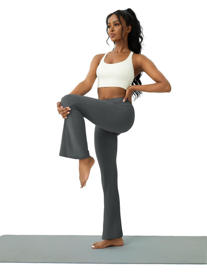 Womens Yoga Pants with Pockets High Waisted Flare Leggings Bell Bottom Yoga Dress Pants Seamless Bootcut Pants