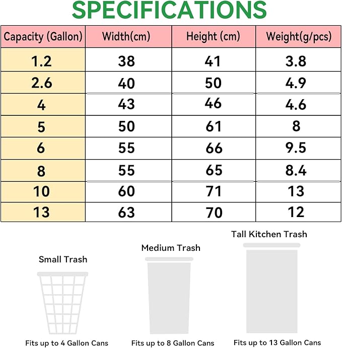 13 Gallon Trash Bags Drawstring, 63x70cm Size